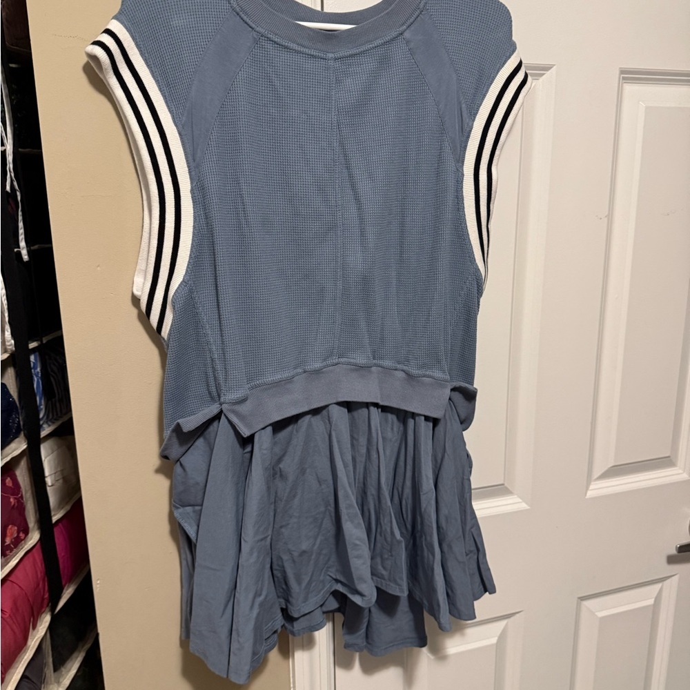 Anthropologie Daily Practice Blue Sleeveless Top with Striped Accents